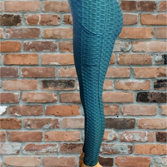 Turquoise Blue Scrunchy Tik Tok Leggings L - Picture 3 of 7